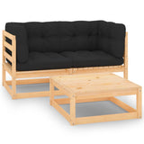 vidaXL 3-delige Loungeset massief grenenhout