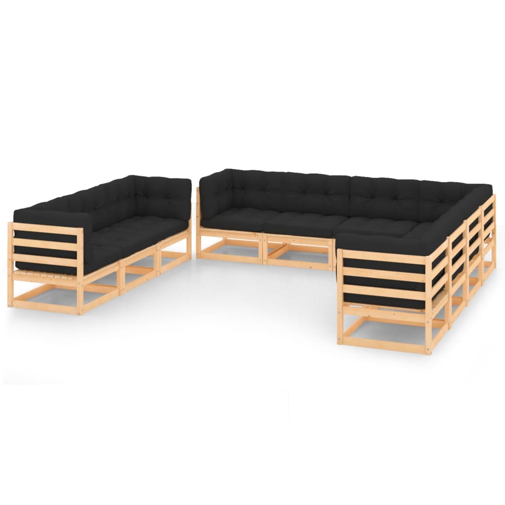 vidaXL 10-Piece Lounge Set Solid Pine Wood Grey