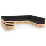 vidaXL 11-Piece Solid Pine Wood Garden Lounge Set Black