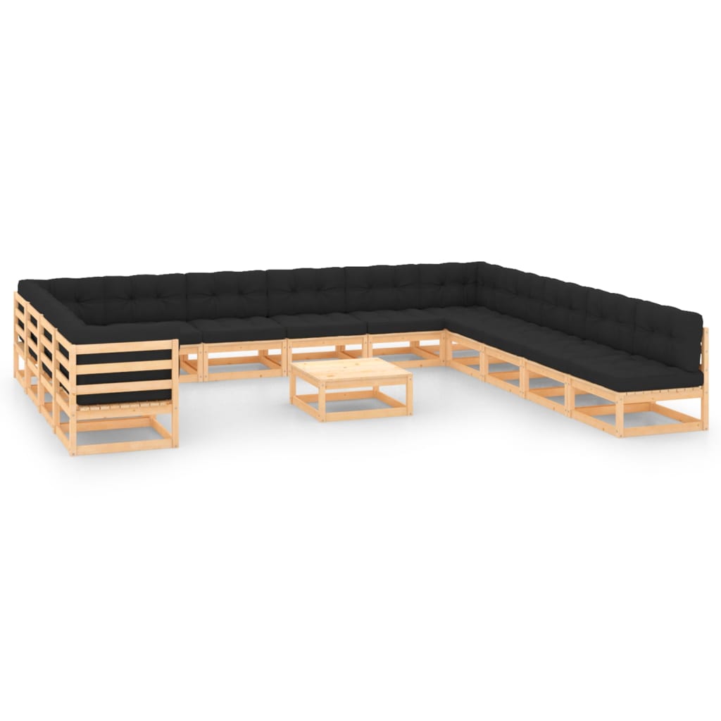 vidaXL 14-Piece Lounge Set Solid Pinewood Black