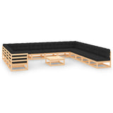 vidaXL 14-Piece Lounge Set Solid Pinewood Black