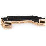 vidaXL 11-Piece Solid Pinewood Lounge Set Grey