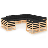 vidaXL 11-delige Loungeset met kussens massief grenenhout