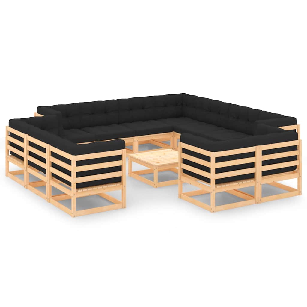 vidaXL 13-delige Loungeset met kussens massief grenenhout