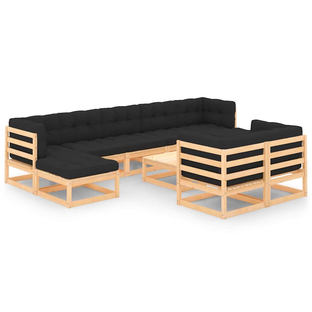 vidaXL 10-Piece Lounge Set with Cushions Solid Pine Wood