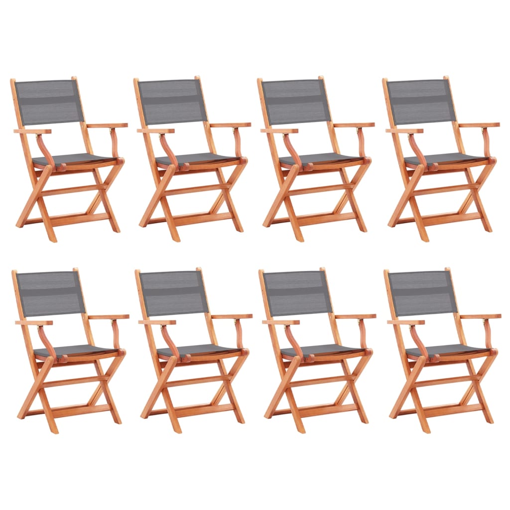 vidaXL Garden Chairs 8 pcs Foldable Eucalyptus Wood and Textilene Grey