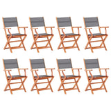 vidaXL Garden Chairs 8 pcs Foldable Eucalyptus Wood and Textilene Grey