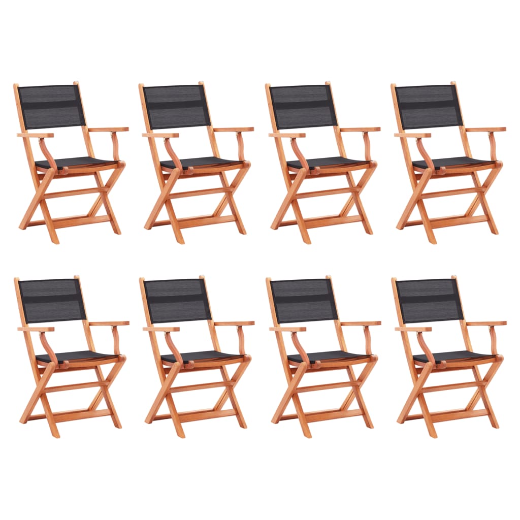 vidaXL Garden Chairs 8 pcs Foldable Eucalyptus Wood and Textilene Grey