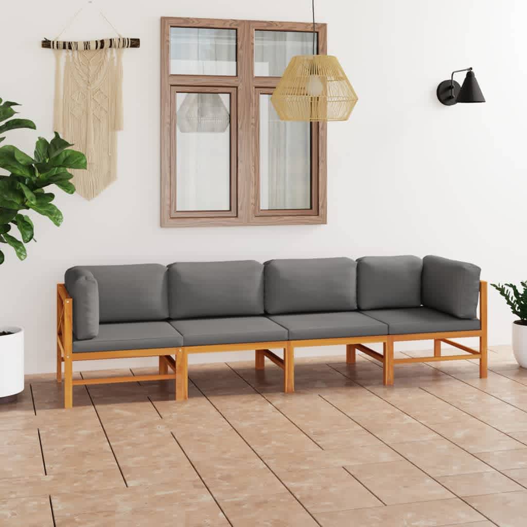 vidaXL 6-delige Loungeset met crèmekleurige kussens massief teakhout