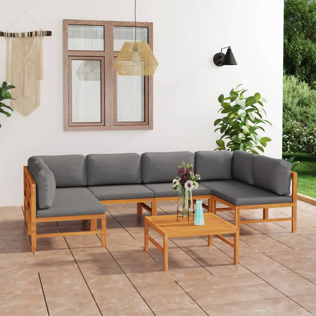 vidaXL 6-delige Loungeset met crèmekleurige kussens massief teakhout