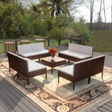 vidaXL 5-delige Loungeset met kussens poly rattan bruin