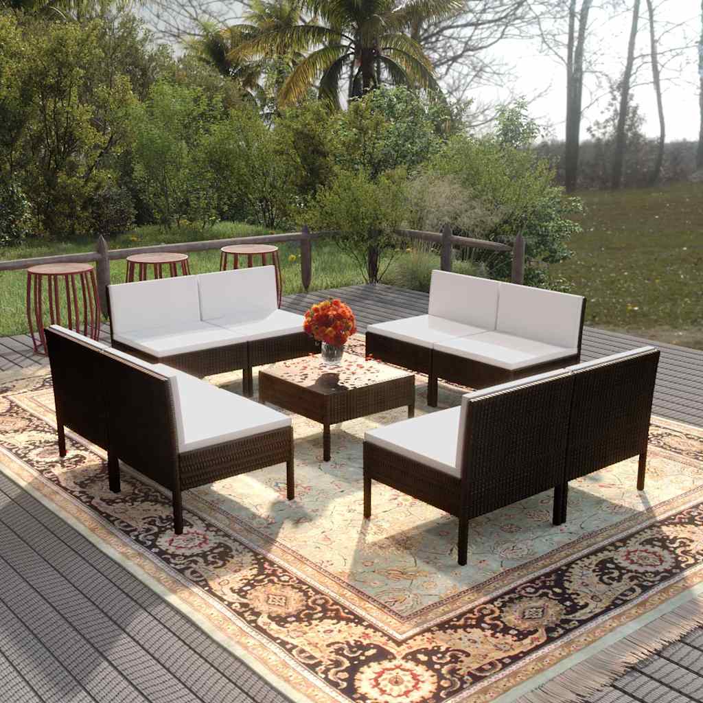 vidaXL 5-delige Loungeset met kussens poly rattan zwart