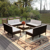 vidaXL 5-delige Loungeset met kussens poly rattan zwart