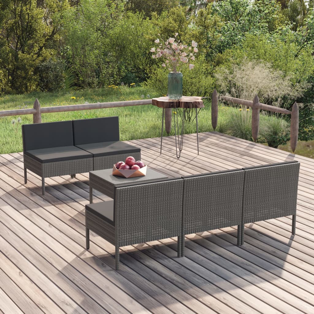 vidaXL 5-delige Loungeset met kussens poly rattan grijs