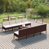 vidaXL 5-delige Loungeset met kussens poly rattan bruin