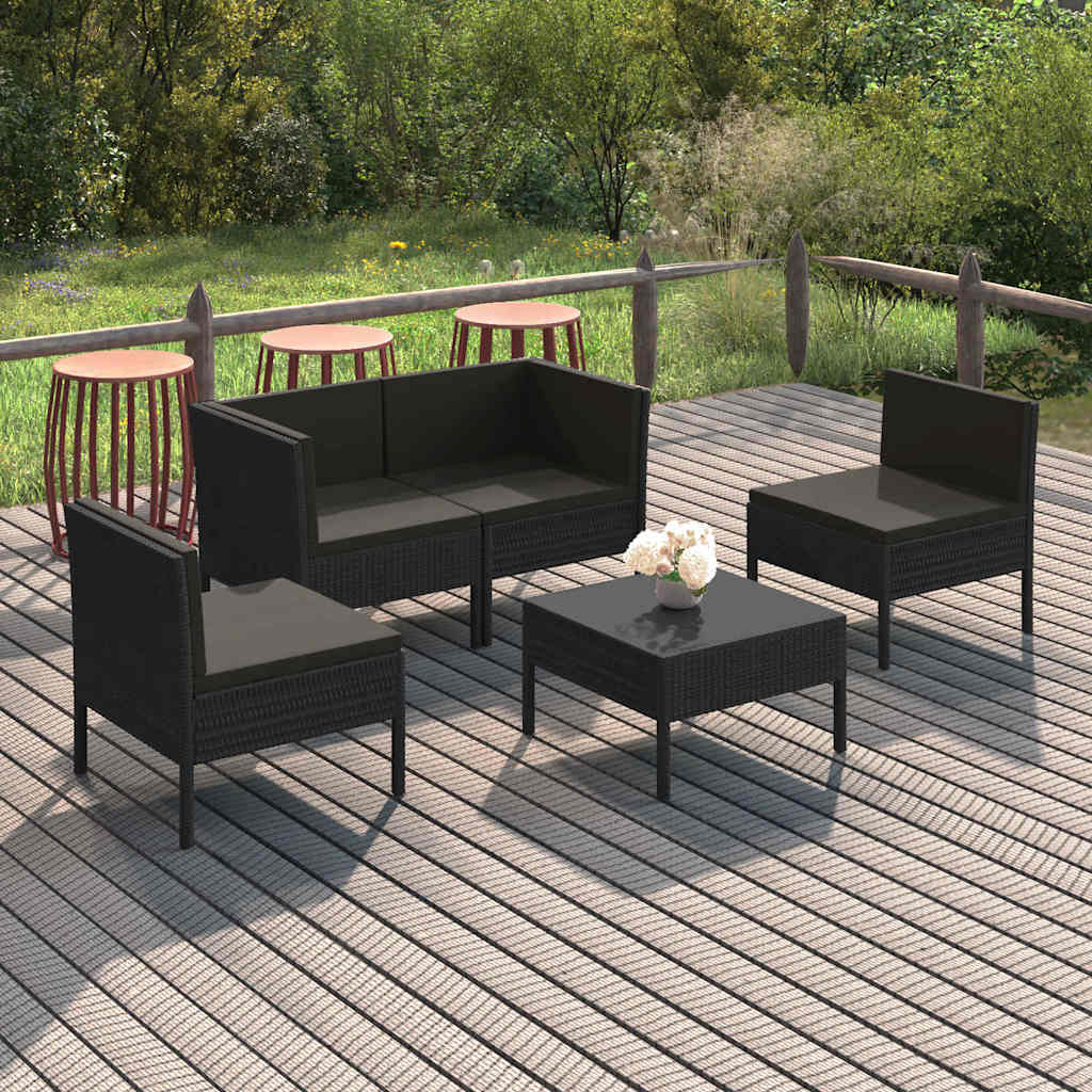 vidaXL 9-delige Loungeset met kussens poly rattan zwart