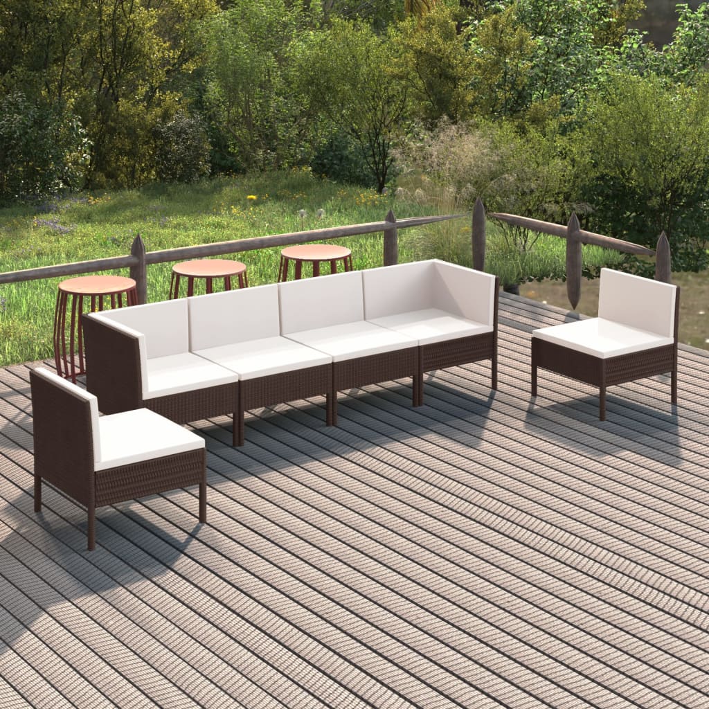 vidaXL 5-delige Loungeset met kussens poly rattan bruin