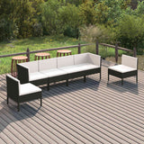 vidaXL 5-delige Loungeset met kussens poly rattan zwart