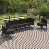 vidaXL 9-delige Loungeset met kussens poly rattan zwart