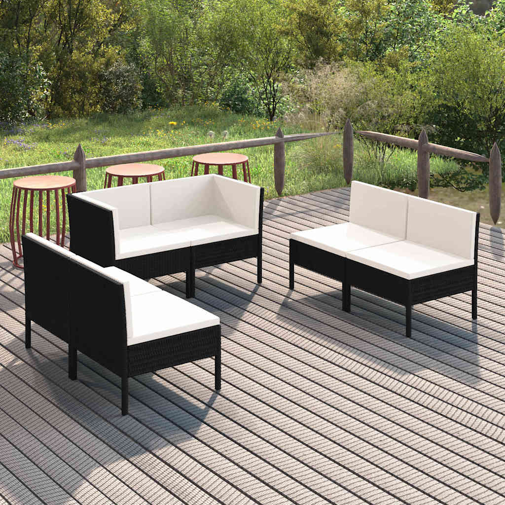 vidaXL 5-delige Loungeset met kussens poly rattan zwart