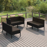 vidaXL 9-delige Loungeset met kussens poly rattan zwart