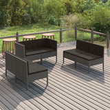 vidaXL 5-delige Loungeset met kussens poly rattan grijs