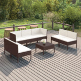 vidaXL 5-delige Loungeset met kussens poly rattan bruin
