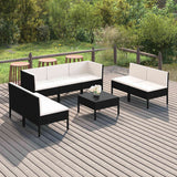 vidaXL 5-delige Loungeset met kussens poly rattan zwart