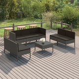 vidaXL 5-delige Loungeset met kussens poly rattan grijs