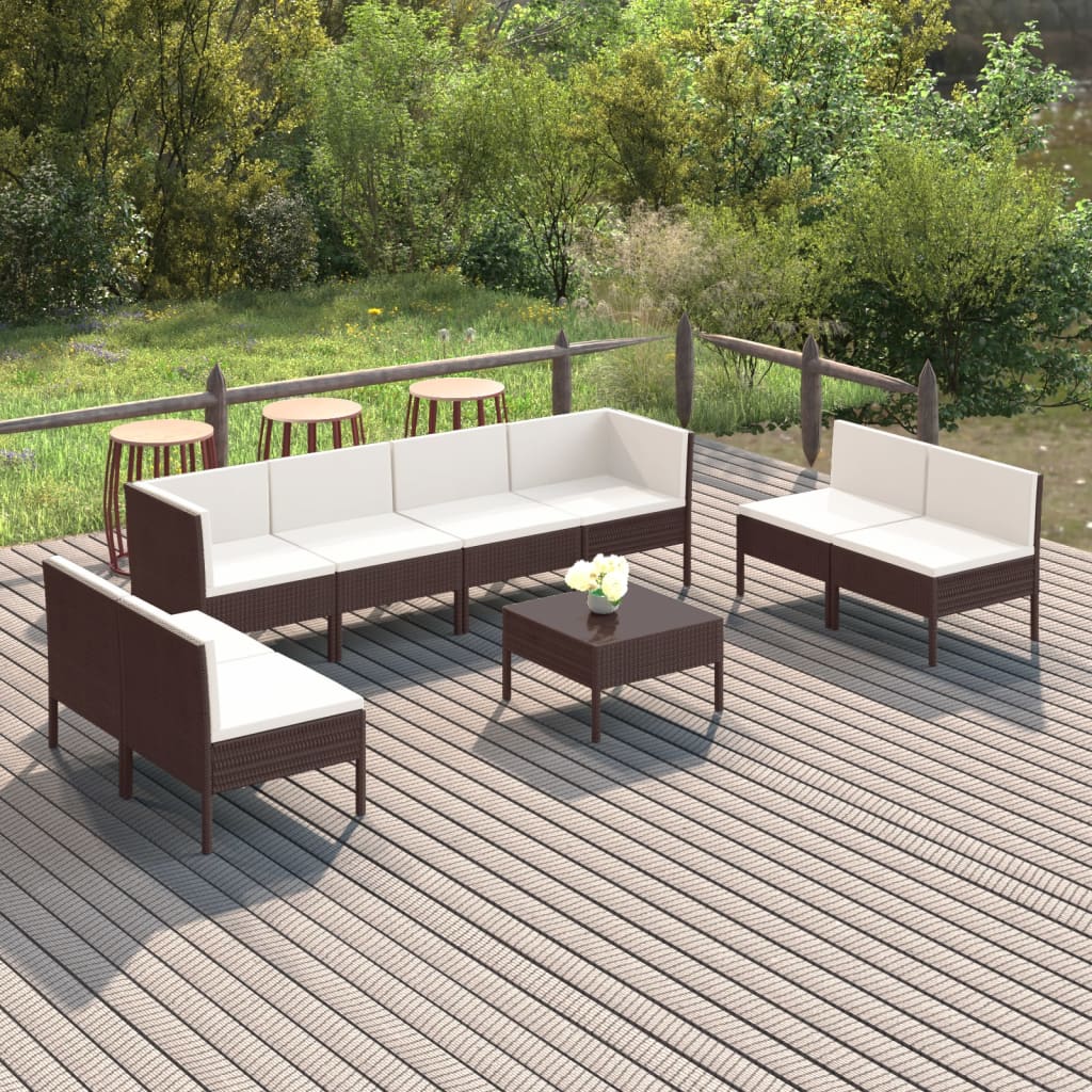 vidaXL 6-delige Loungeset met kussens poly rattan bruin