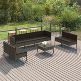 vidaXL 6-delige Loungeset met kussens poly rattan grijs