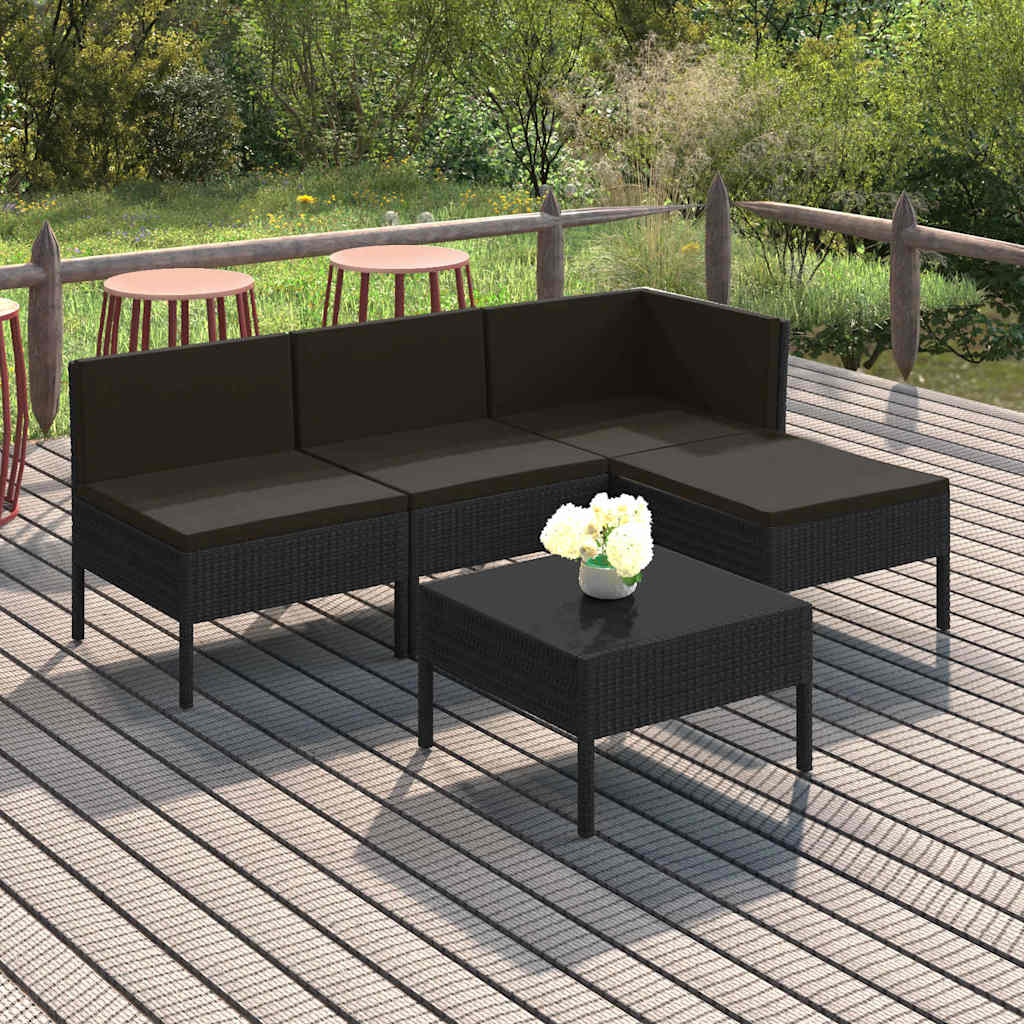vidaXL 6-delige Loungeset met kussens poly rattan zwart