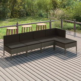vidaXL 6-delige Loungeset met kussens poly rattan grijs