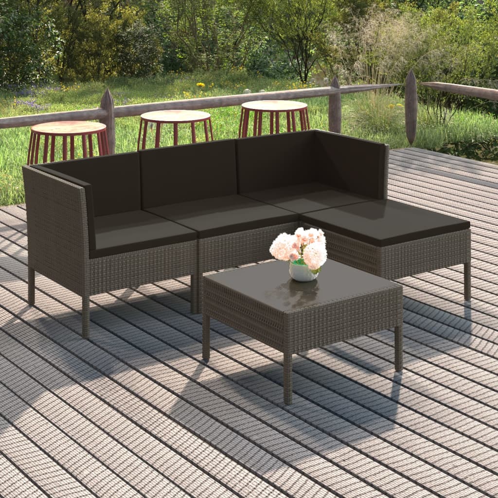 vidaXL 6-delige Loungeset met kussens poly rattan grijs