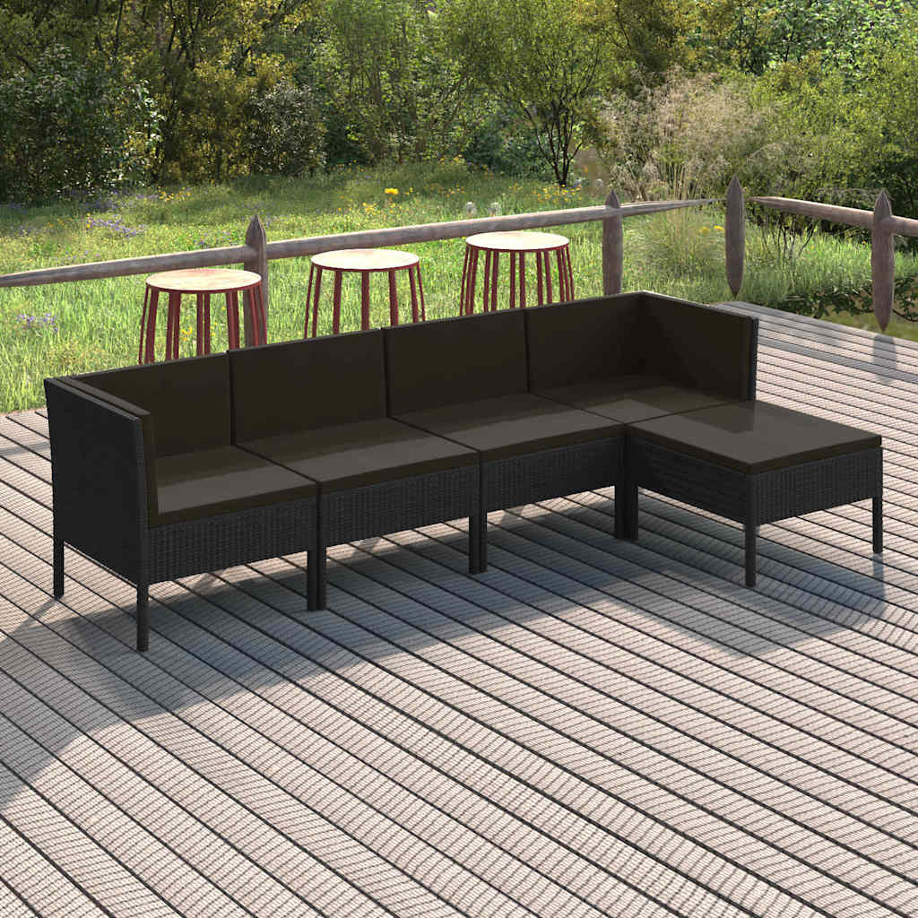 vidaXL 6-delige Loungeset met kussens poly rattan zwart