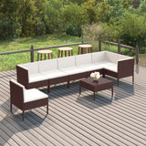 vidaXL 5-delige Loungeset met kussens poly rattan bruin