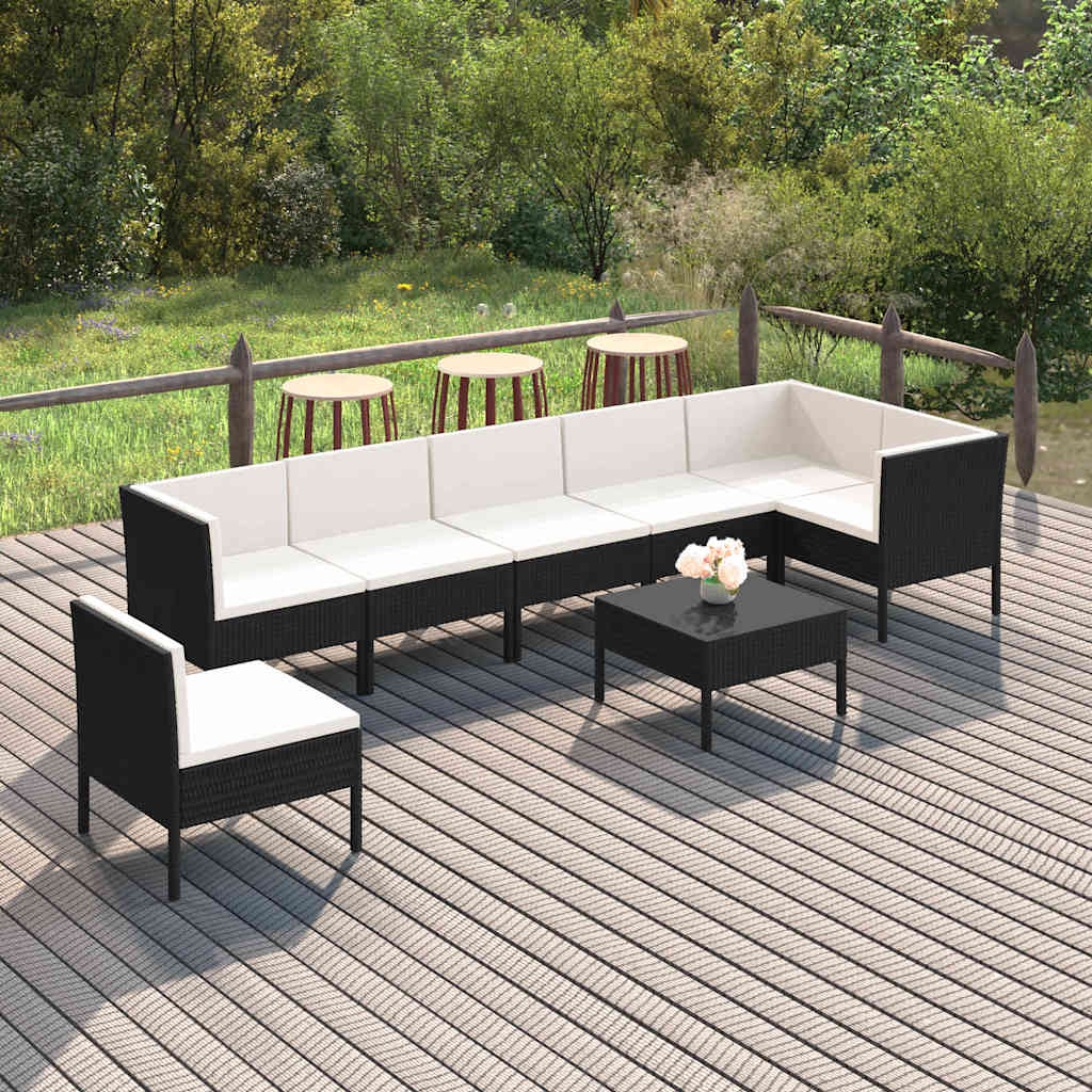 vidaXL 5-delige Loungeset met kussens poly rattan zwart