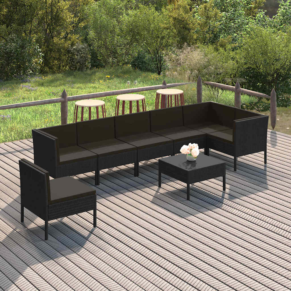 vidaXL 9-delige Loungeset met kussens poly rattan zwart