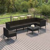 vidaXL 9-delige Loungeset met kussens poly rattan zwart