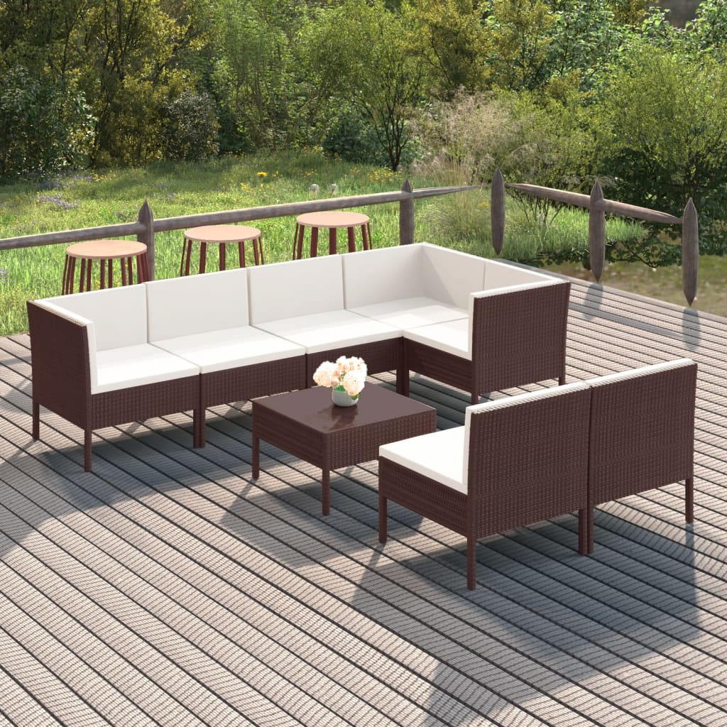 vidaXL 6-delige Loungeset met kussens poly rattan bruin