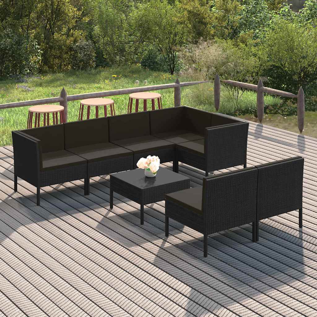 vidaXL 6-delige Loungeset met kussens poly rattan zwart