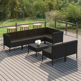 vidaXL 6-delige Loungeset met kussens poly rattan zwart