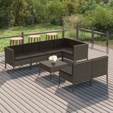vidaXL 6-delige Loungeset met kussens poly rattan grijs