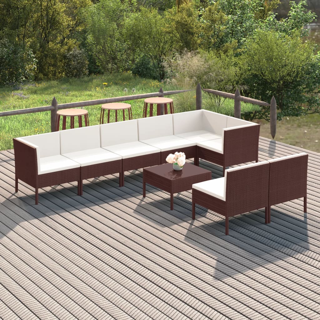 vidaXL 5-delige Loungeset met kussens poly rattan bruin