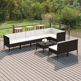 vidaXL 5-delige Loungeset met kussens poly rattan zwart
