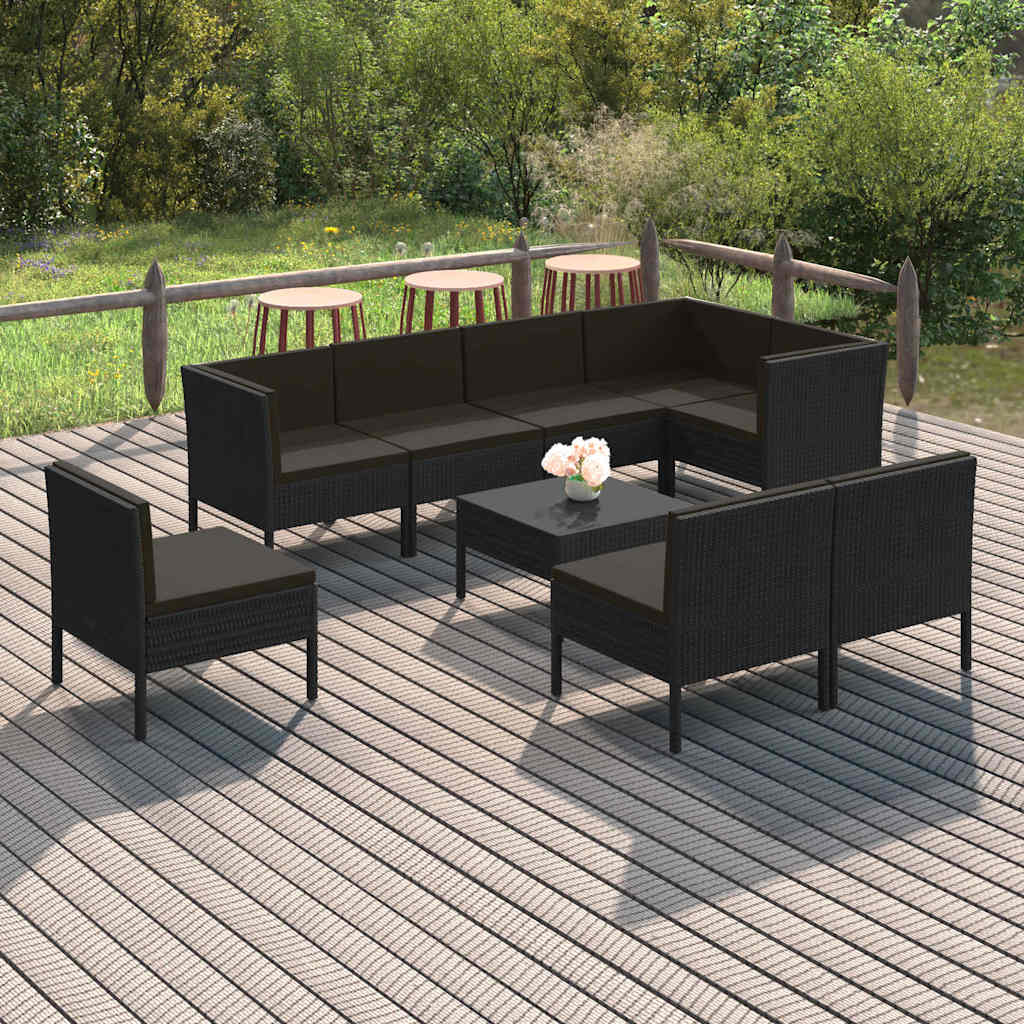 vidaXL 6-delige Loungeset met kussens poly rattan zwart
