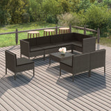 vidaXL 6-delige Loungeset met kussens poly rattan grijs