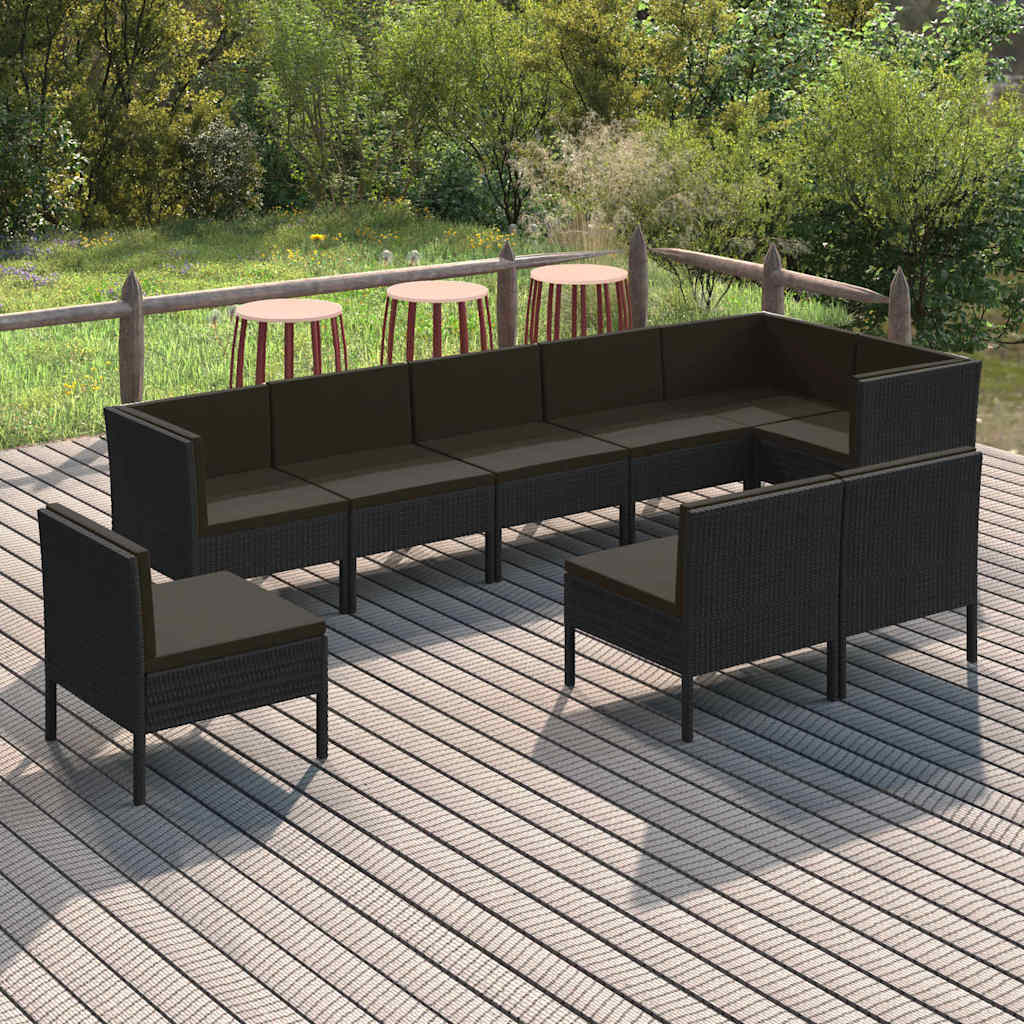 vidaXL 6-delige Loungeset met kussens poly rattan zwart