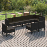 vidaXL 6-delige Loungeset met kussens poly rattan zwart