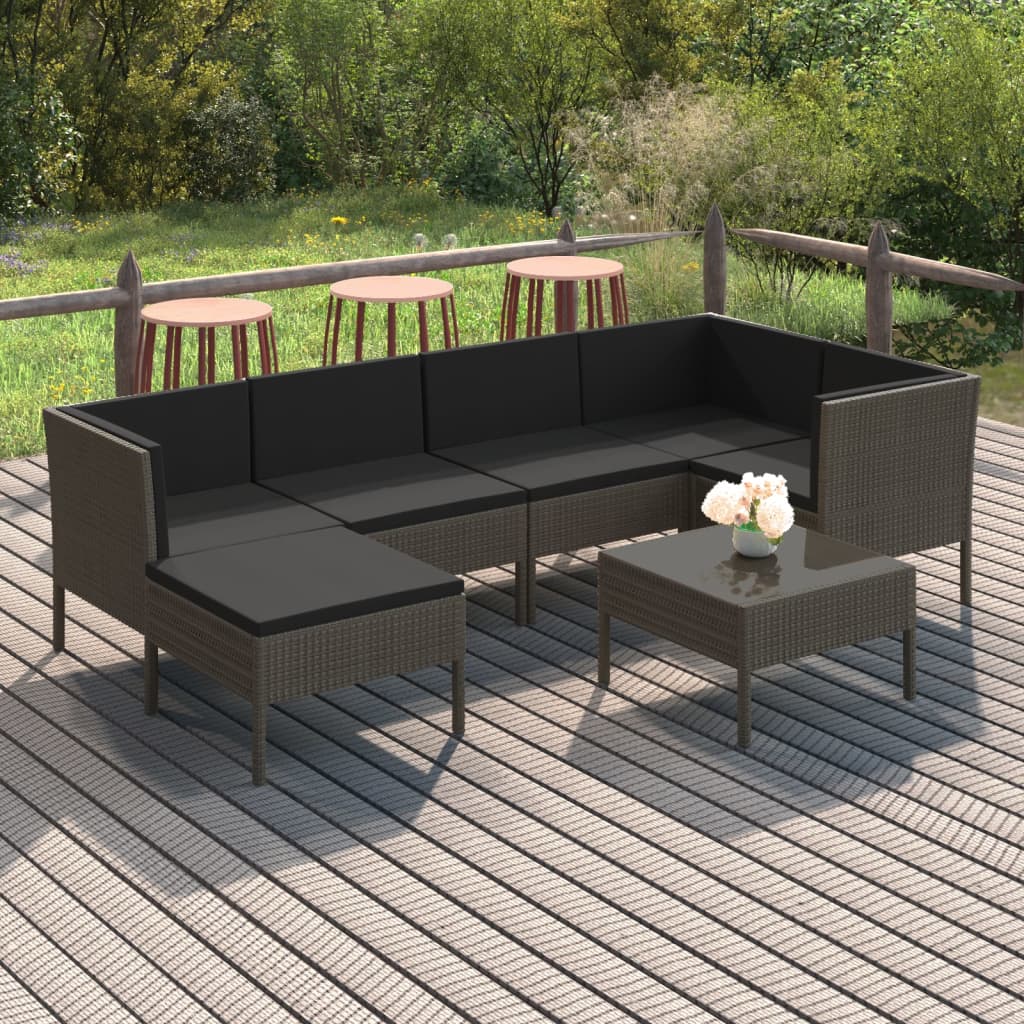 vidaXL 6-delige Loungeset met kussens poly rattan grijs